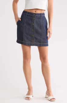 Seamed Button Front Miniskirt