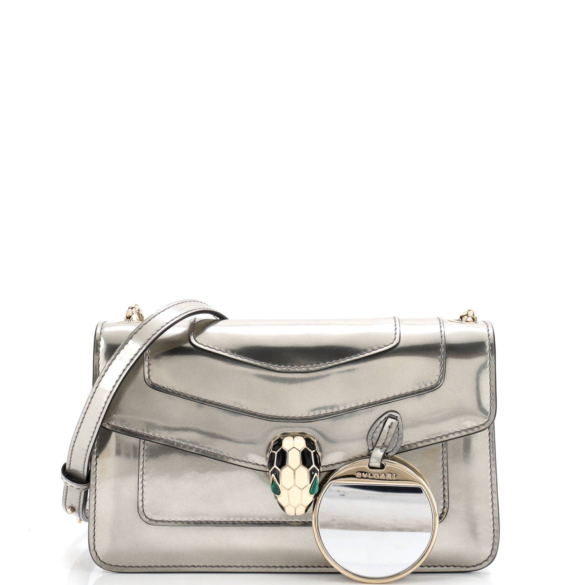 Serpenti Forever Shoulder Bag Patent Small, Alternate, color, Metallic Silver