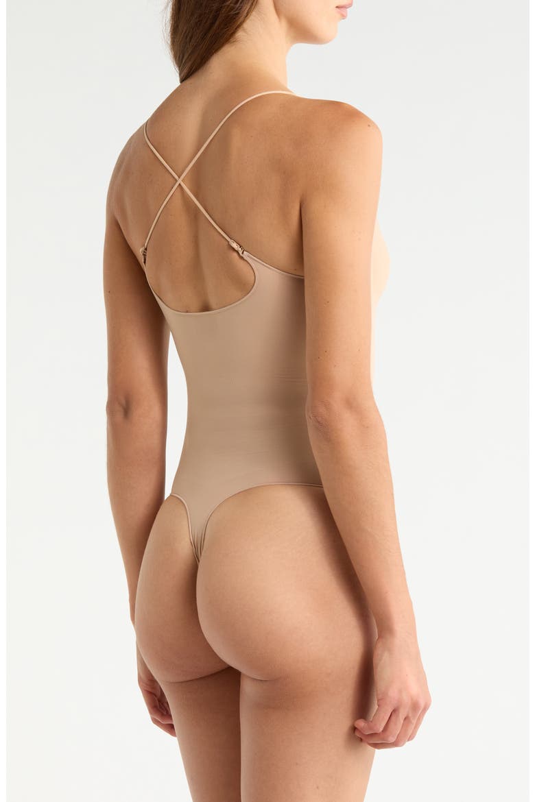 Sheer Seamless Thong Bodysuit, Alternate, color, CLAY