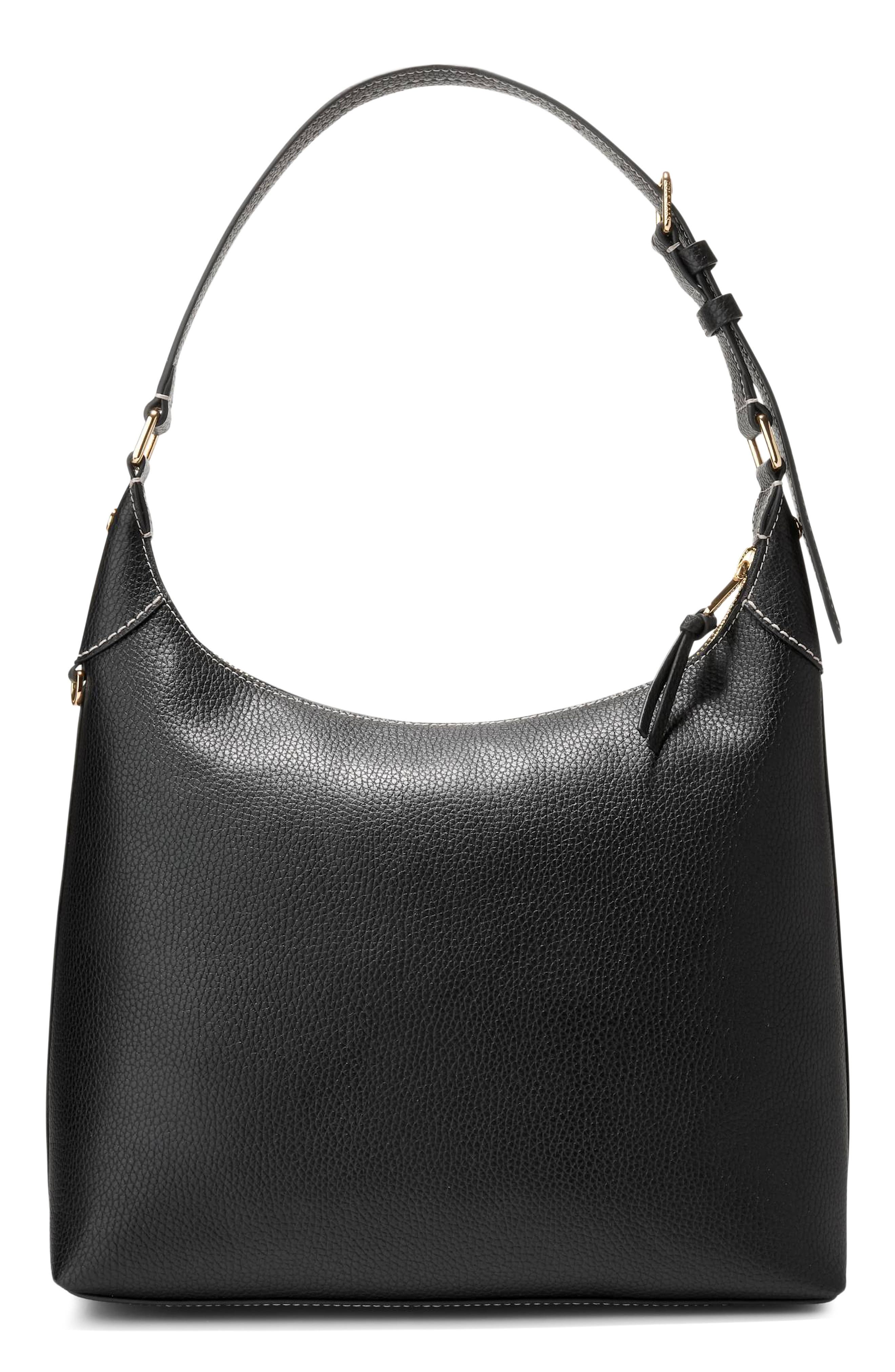 Florence Small Leather Hobo Bag, Alternate, color, BLACK