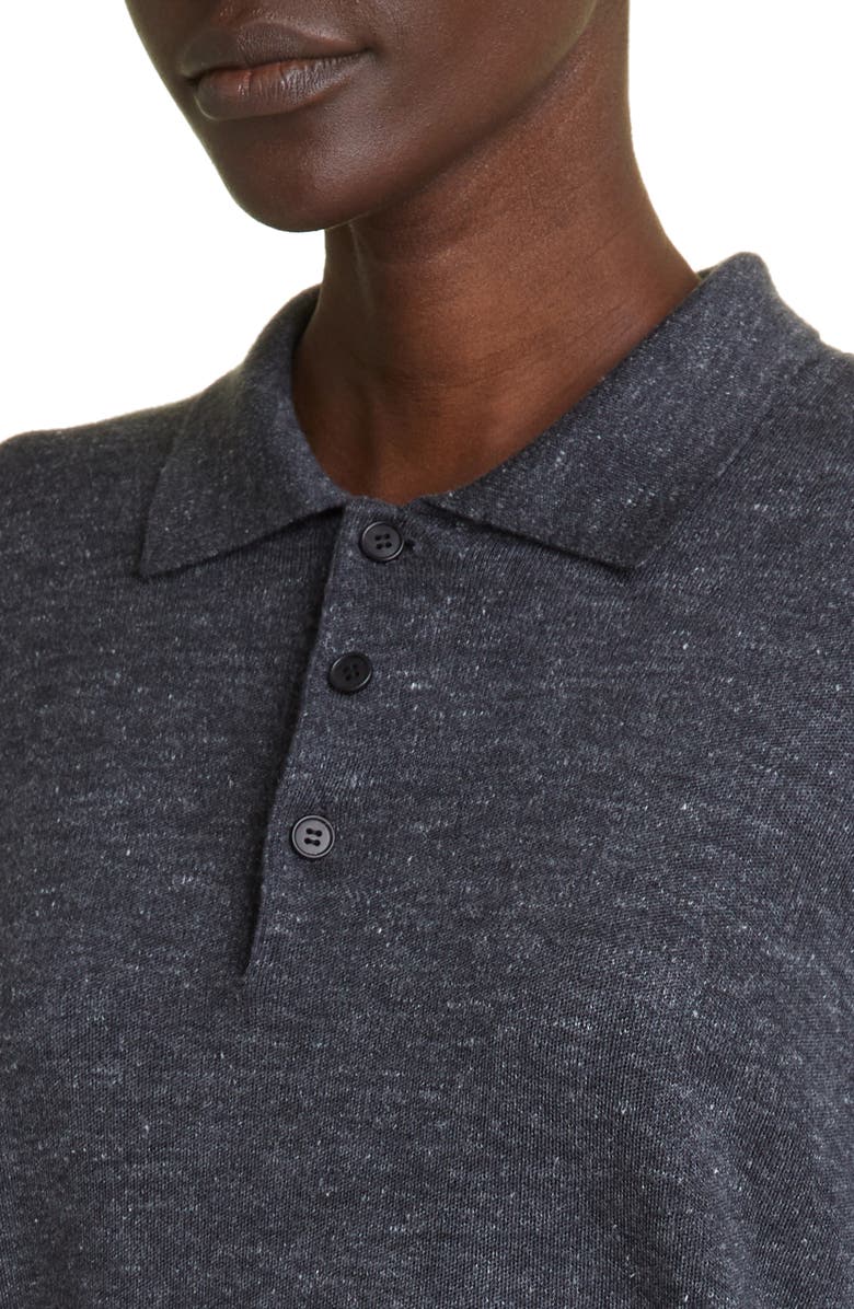 The Row Deja Mélange Cashmere, Silk & Hemp Blend Polo Sweater, Alternate, color, 