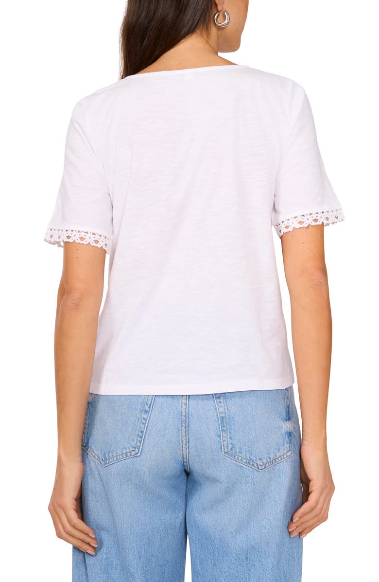 Two by Vince Camuto Lace Trim V-Neck Cotton T-Shirt, Alternate, color, Ultra White