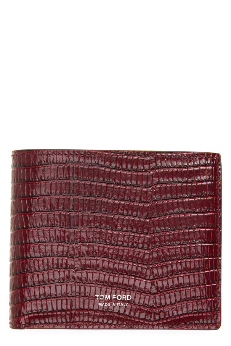 Lizard Embossed T-Line Classic Bifold Wallet, Main, color, RAP RUBY RED