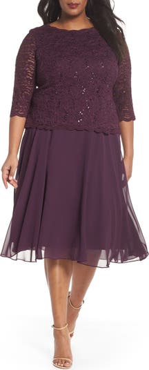 Alex Evenings Plus Bella Sequin Lace Dress Deep Plum / 22W