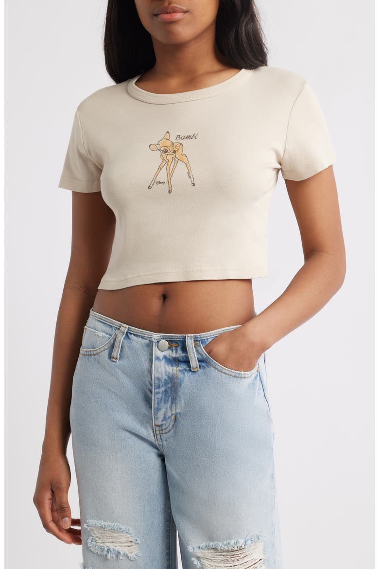 Disney® Bambi Crop Cotton Graphic Baby Tee, Main, color, CAMEL