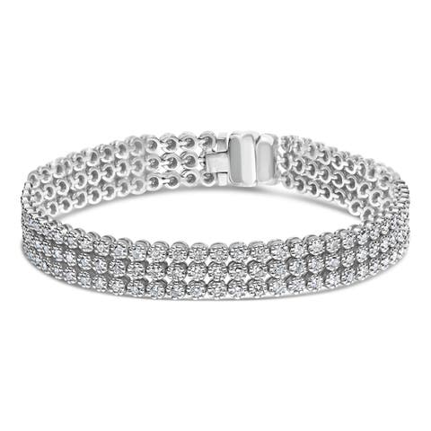 18K White Gold 5.00 Cttw Diamond 3 Row Link Tennis Bracelet