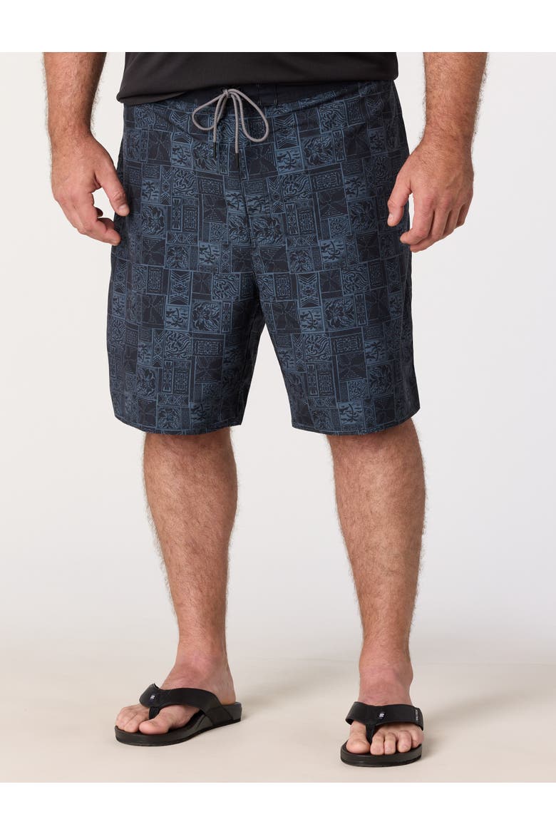 Big & Tall Stamp Printed Board Shorts, Main, color, BLACK MULTI