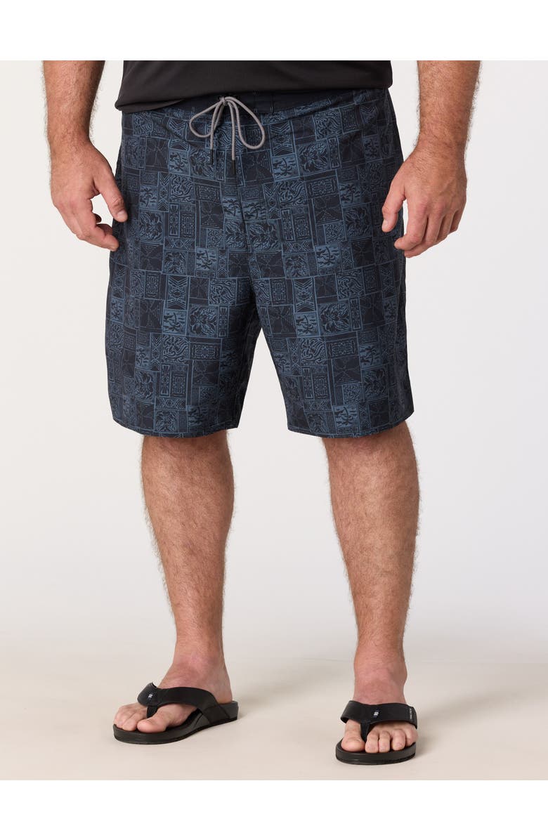 Harbor Bay by DXL Big & Tall Stamp Printed Board Shorts, Main, color, Black Multi