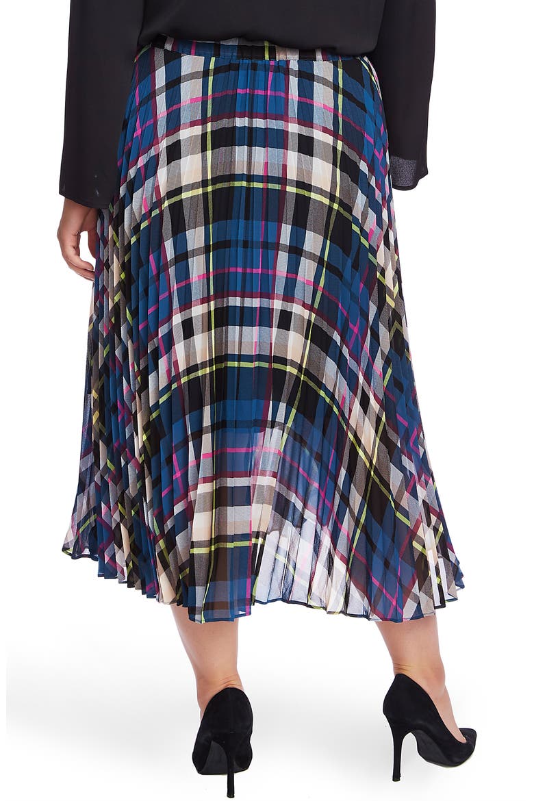 Plaid Pleated Midi Skirt, Alternate, color, DEACON BLUE