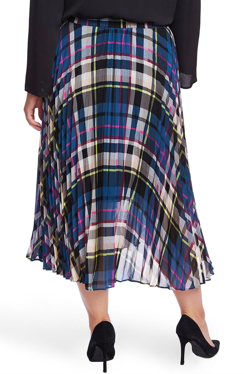 Vince Camuto Plaid Pleated Midi Skirt, Alternate, color,