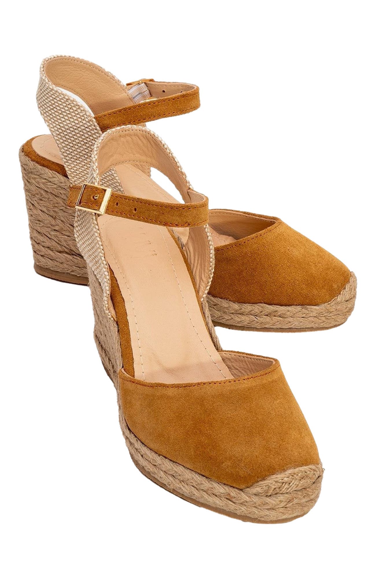 Forever & Always Shoes Sinta Suede Leather Platform Espadrille, Alternate, color, Light Brown Leather