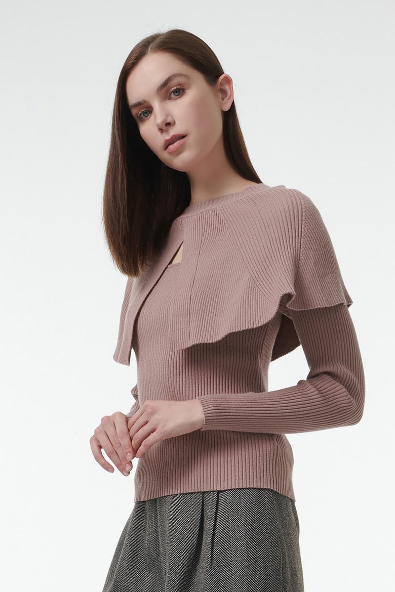 Cape Detail Fitted Sweater, Alternate, color, Pink