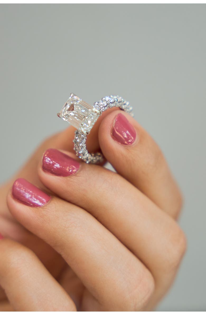 LuvMyJewelry Vienna 14K Gold Emerald Cut Lab Grown Diamond Hidden Halo Engagement Ring - 7.5 Cts, Alternate, color, 14K White Gold