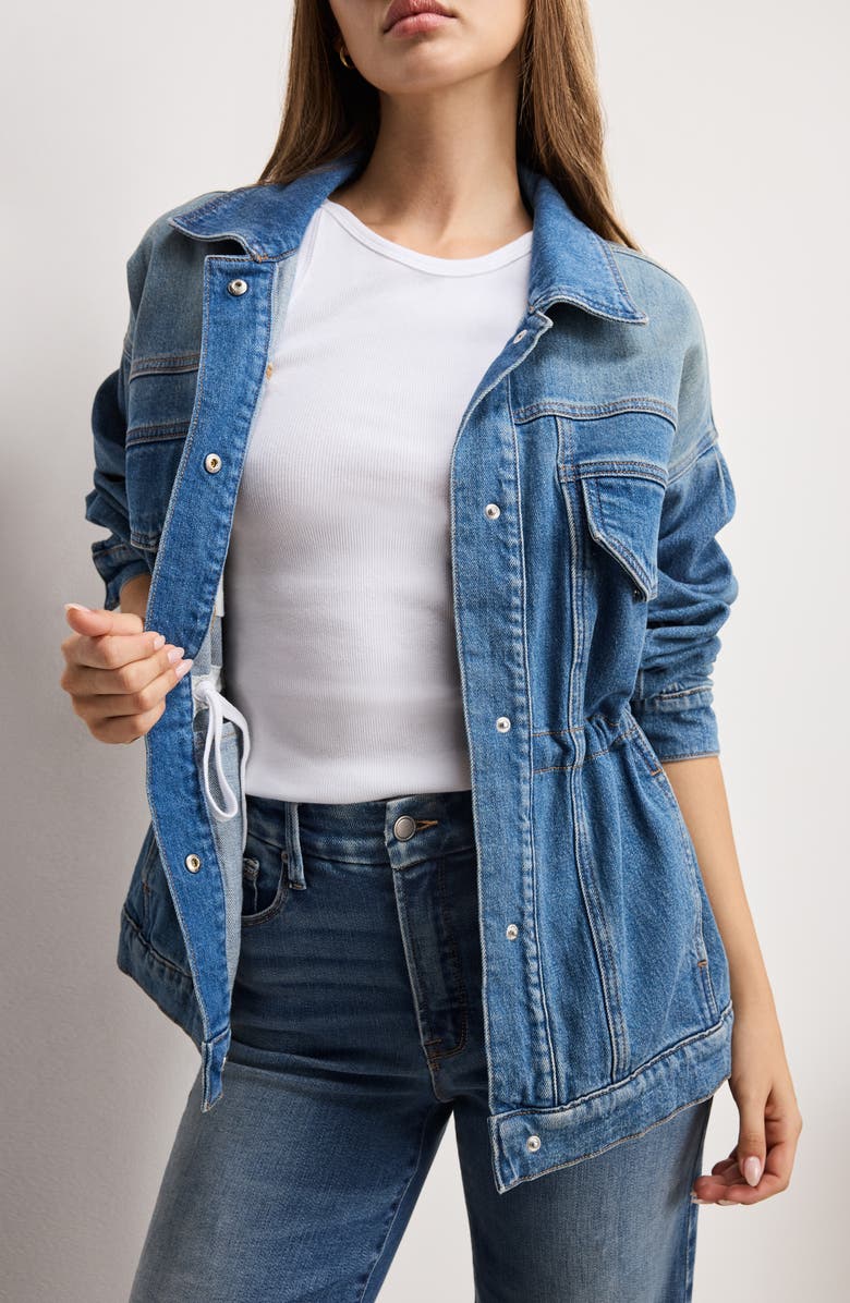 Good American Barrel Sleeve Denim Jacket, Alternate, color, Indigo912