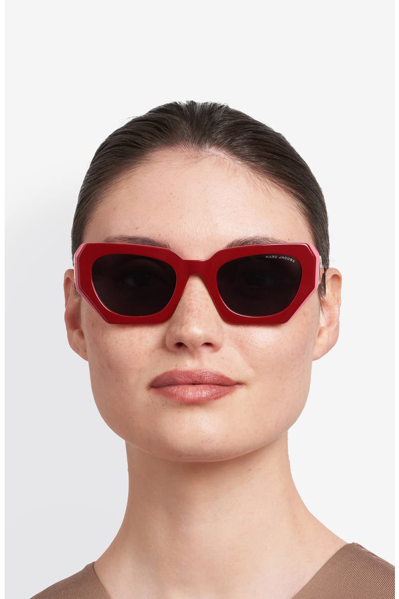 52mm Rectangular Geometric Sunglasses, Alternate, color, BURGUNDY FUCHSIA