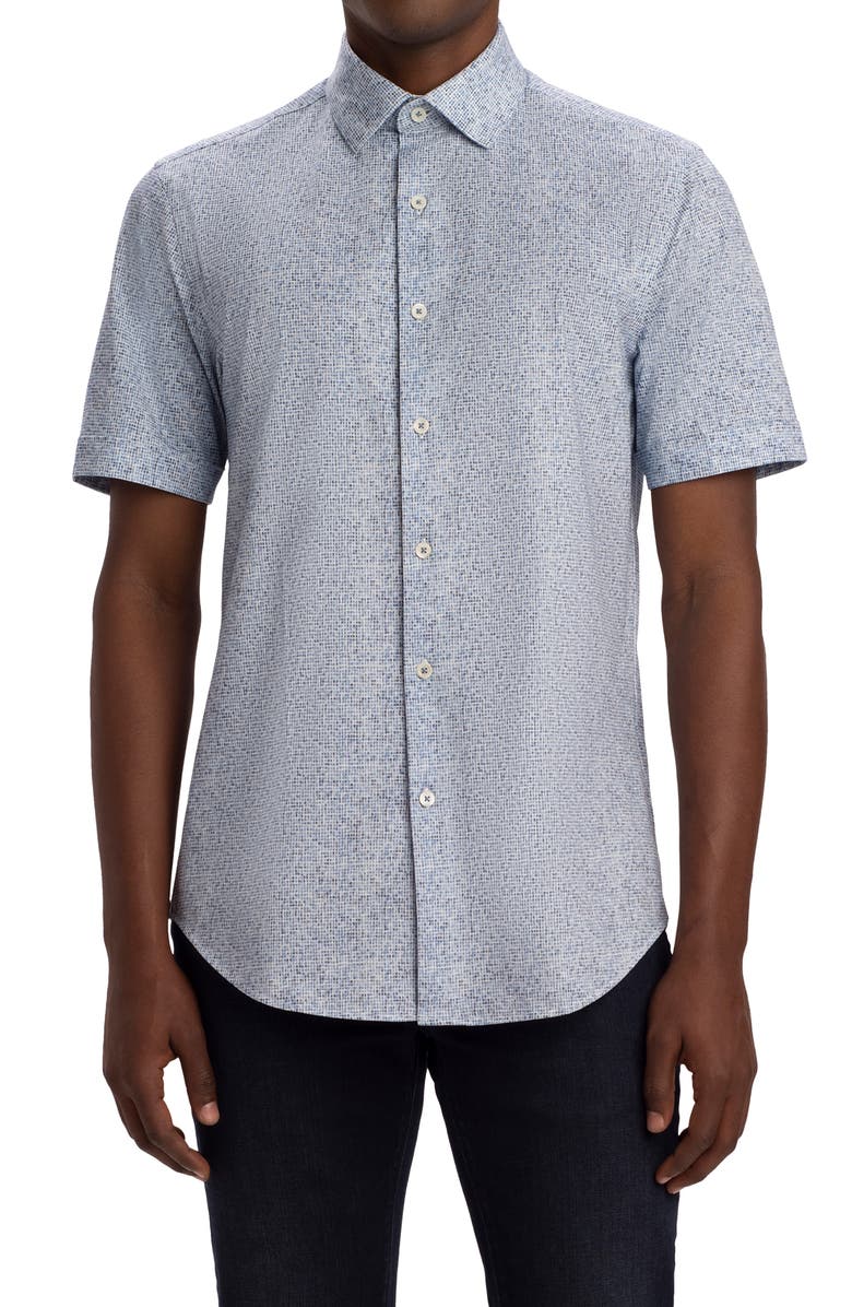 Bugatchi OoohCotton<sup>®</sup> Geo Print Short Sleeve Button-Up Shirt, Main, color,