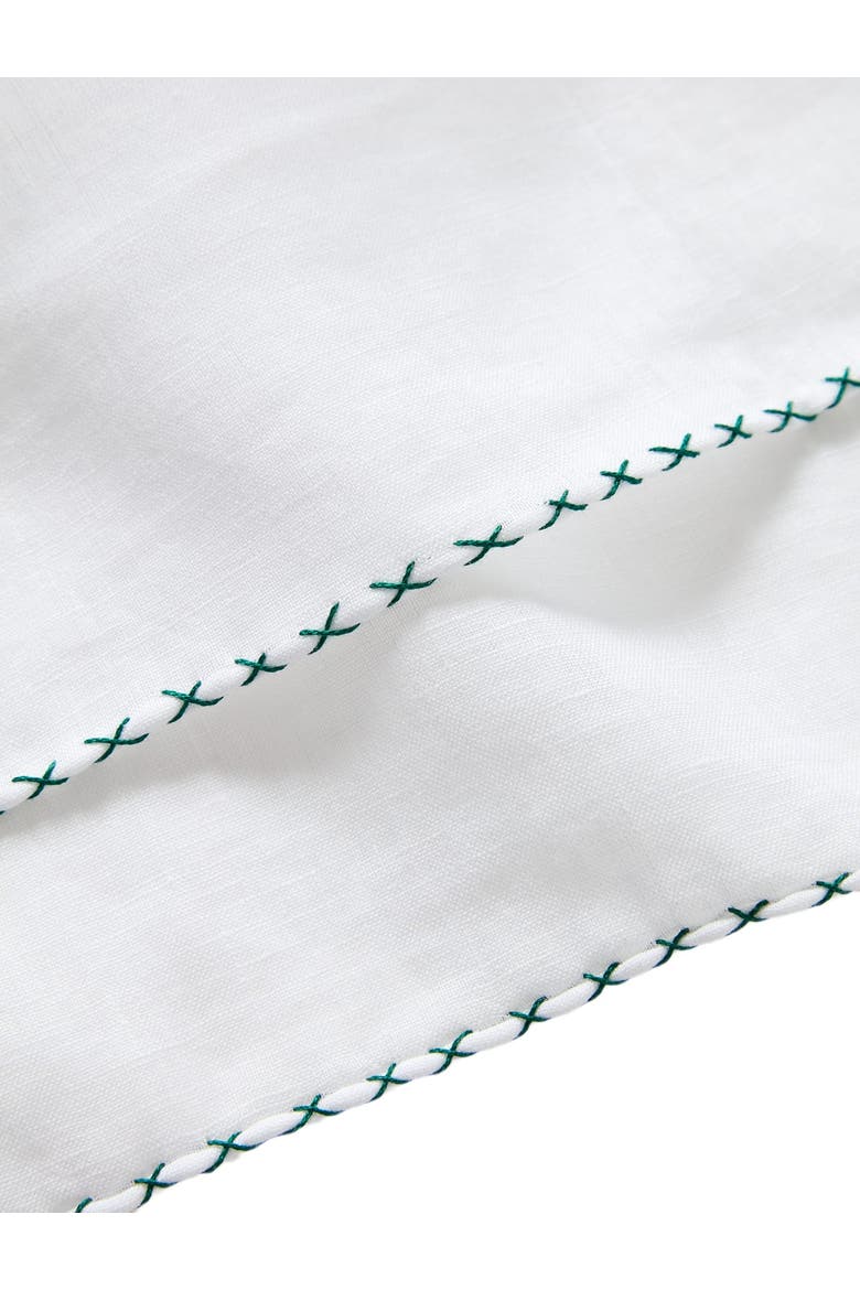 Carlton Linen Cross Stitch Border Pocket Square, Alternate, color, White/Green