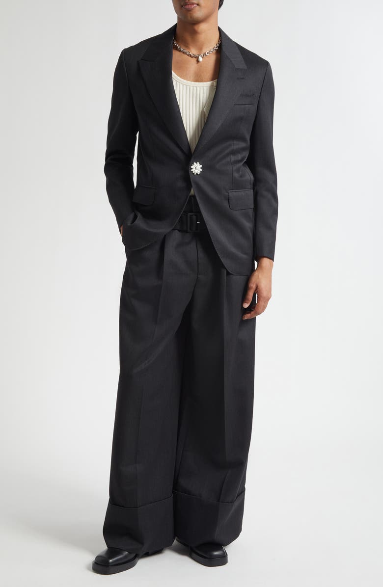 Simone Rocha Faux Pearl Daisy One-Button Sport Coat, Alternate, color, Charcoal/ Pearl