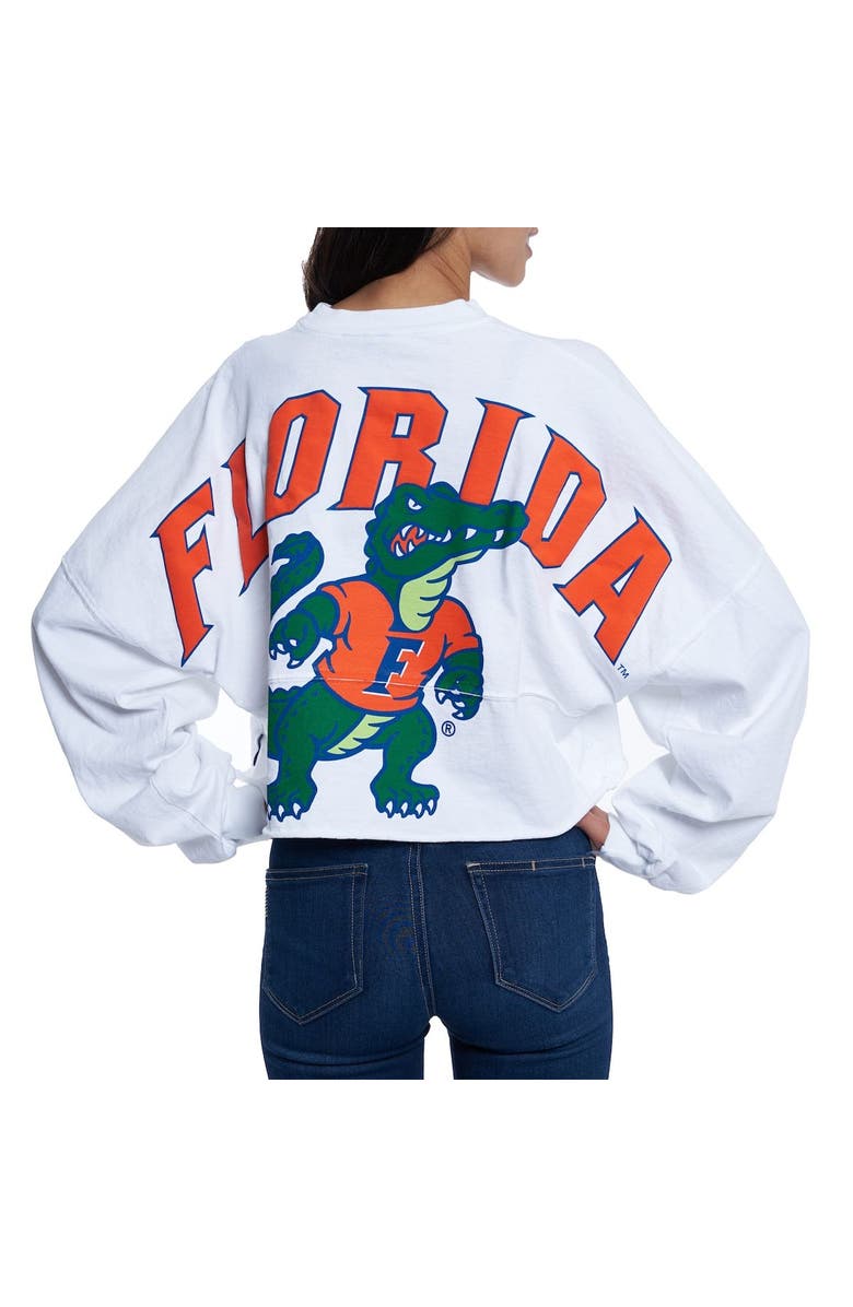 SPIRIT JERSEY Women's White Florida Gators Raw Hem Cropped Spirit Jersey Long Sleeve T-Shirt, Alternate, color, White