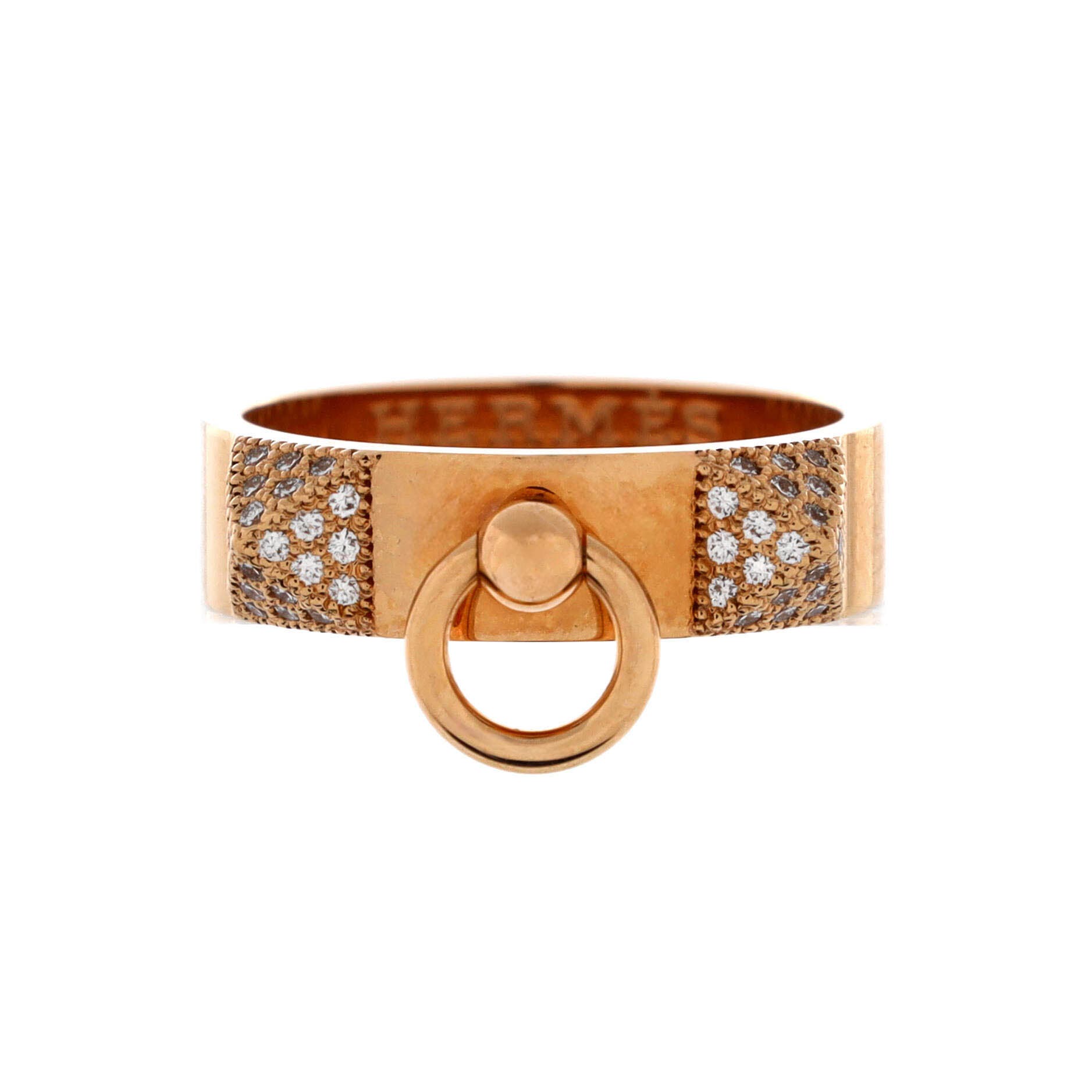 Pre-Owned Hermes Collier de Chien Ring 18K Rose Gold and Diamonds Small, Main, color, Rose Gold