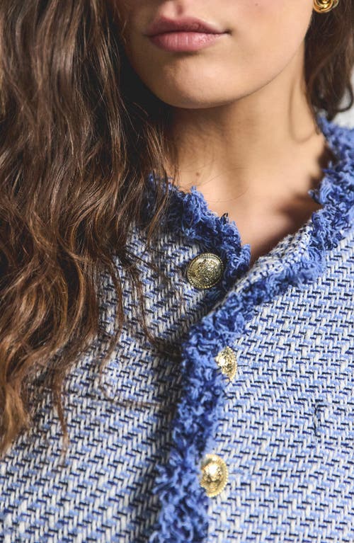 Derek Lam 10 Crosby Asuka Fringe Detail Cotton Blend Tweed Crop Jacket In Indigo Multi