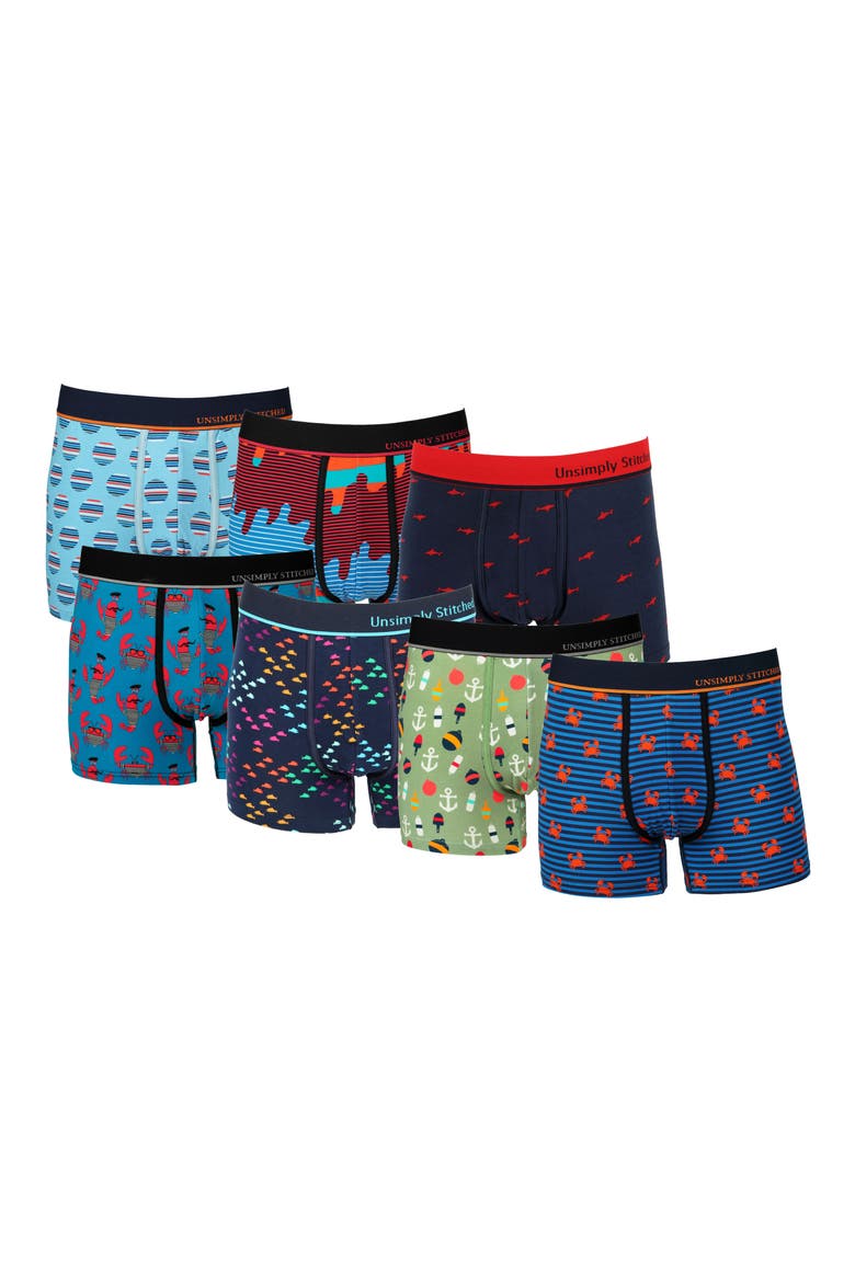 7-Pack Assorted Stretch Cotton Trunks, Main, color, BLUE MULTI