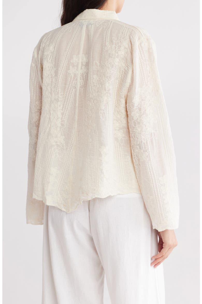 Floral Embroidered Cotton Button-Up Shirt, Alternate, color, NATURAL