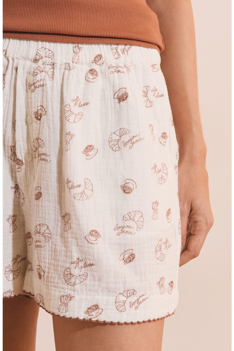 Biscuit Cotton Gauze Sleep Shorts, Alternate, color, WHITE