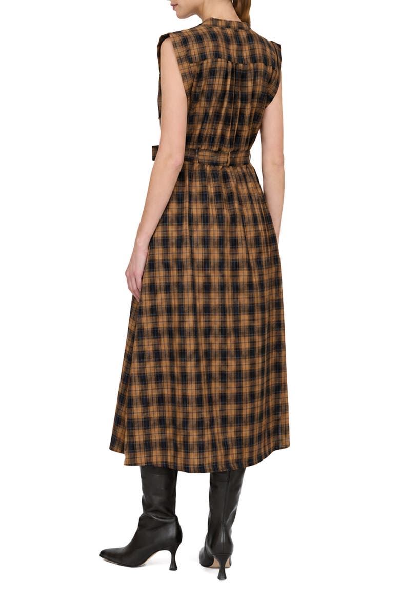 Plaid Sleeveless Tie Waist Midi Dress, Alternate, color, BROWN PLAID