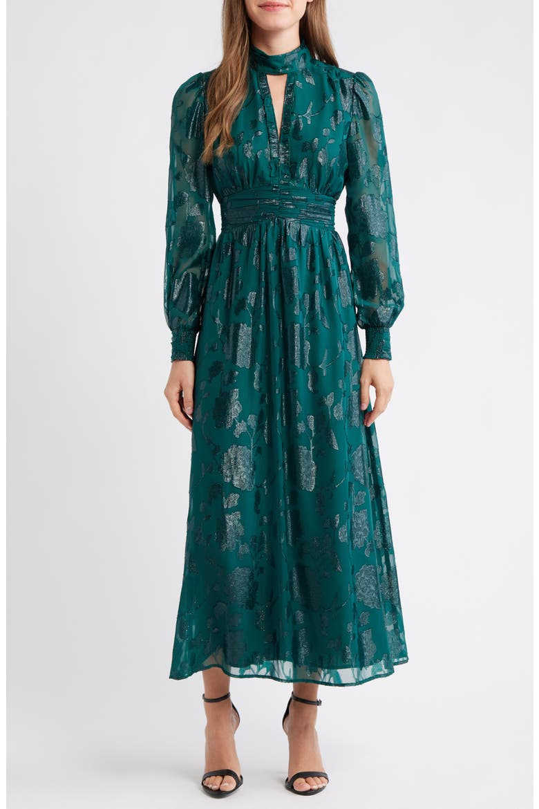 Metallic Floral Long Sleeve Dress, Main, color, MIDNIGHT PINE