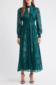 Anne Klein Metallic Floral Long Sleeve Dress