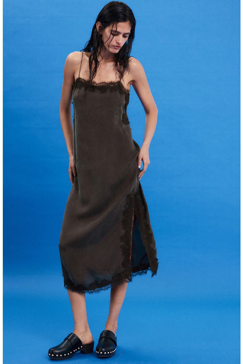 Lace-Trimmed Camisole Dress, Alternate, color, BROWN