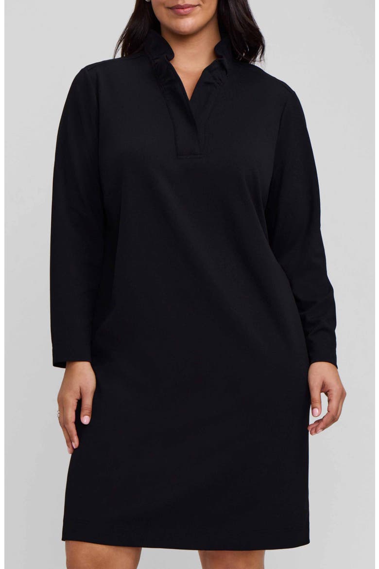 Tammy Long Sleeve Crepe Shirtdress, Main, color, BLACK
