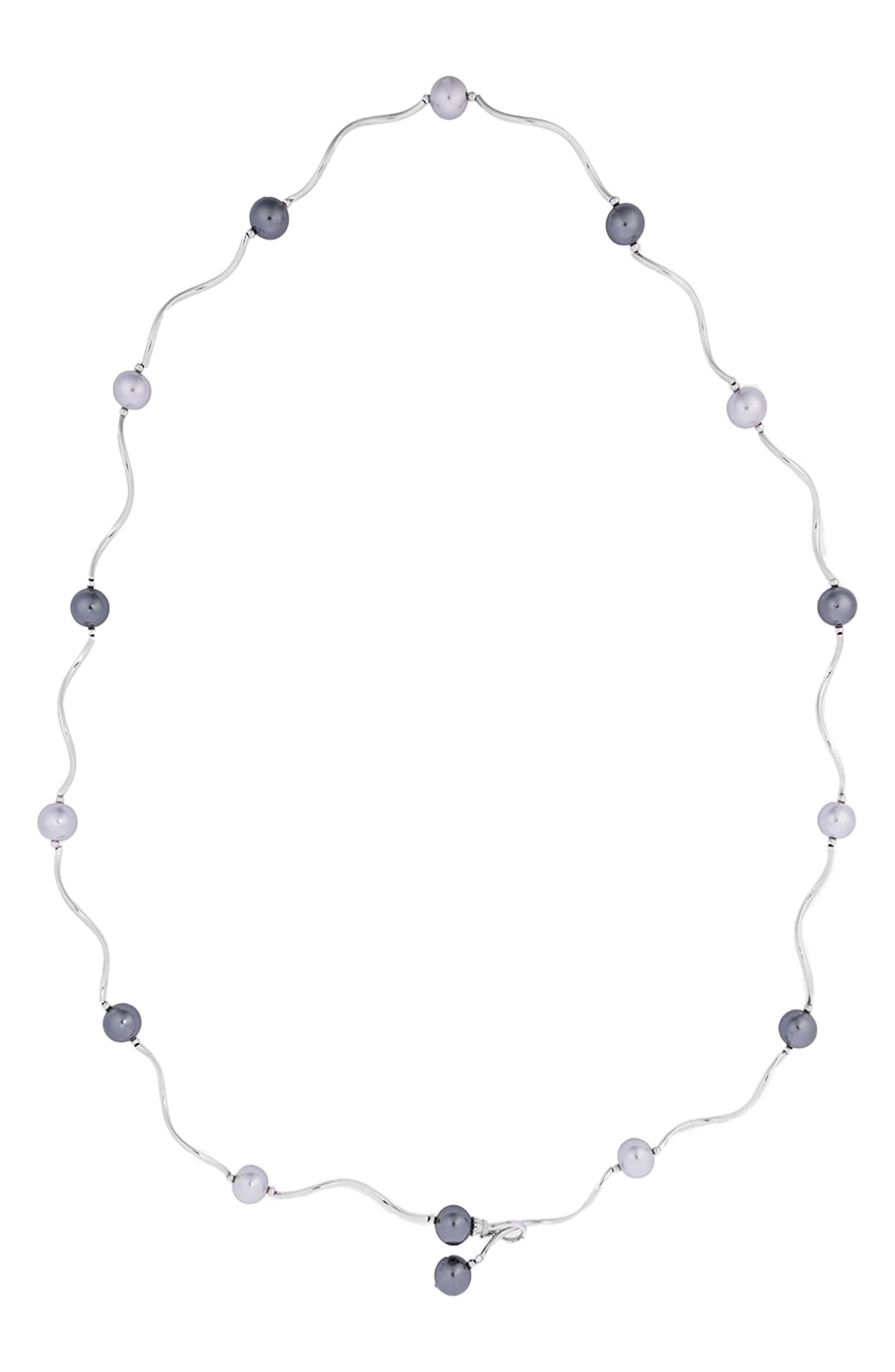 Faux Pearl Station Wave Necklace