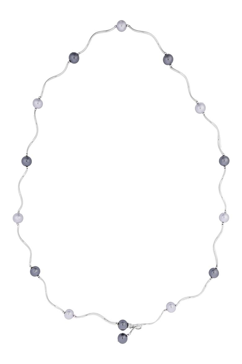 Faux Pearl Station Wave Necklace, Main, color, SILVER