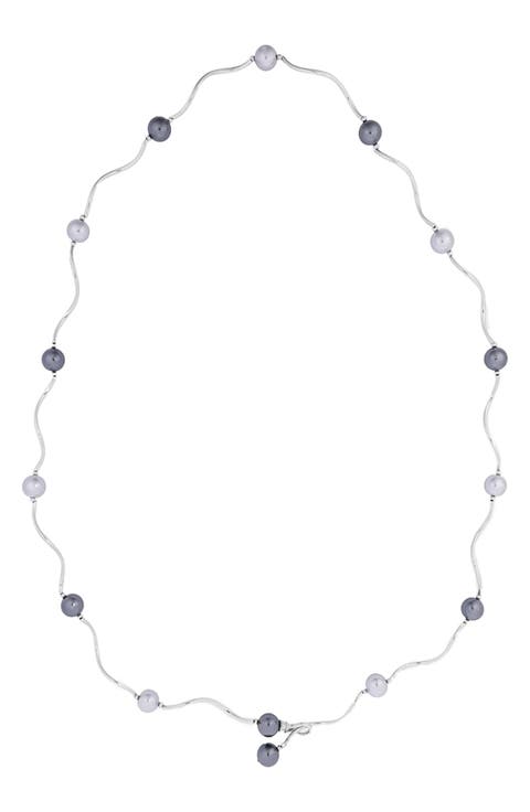 Faux Pearl Station Wave Necklace
