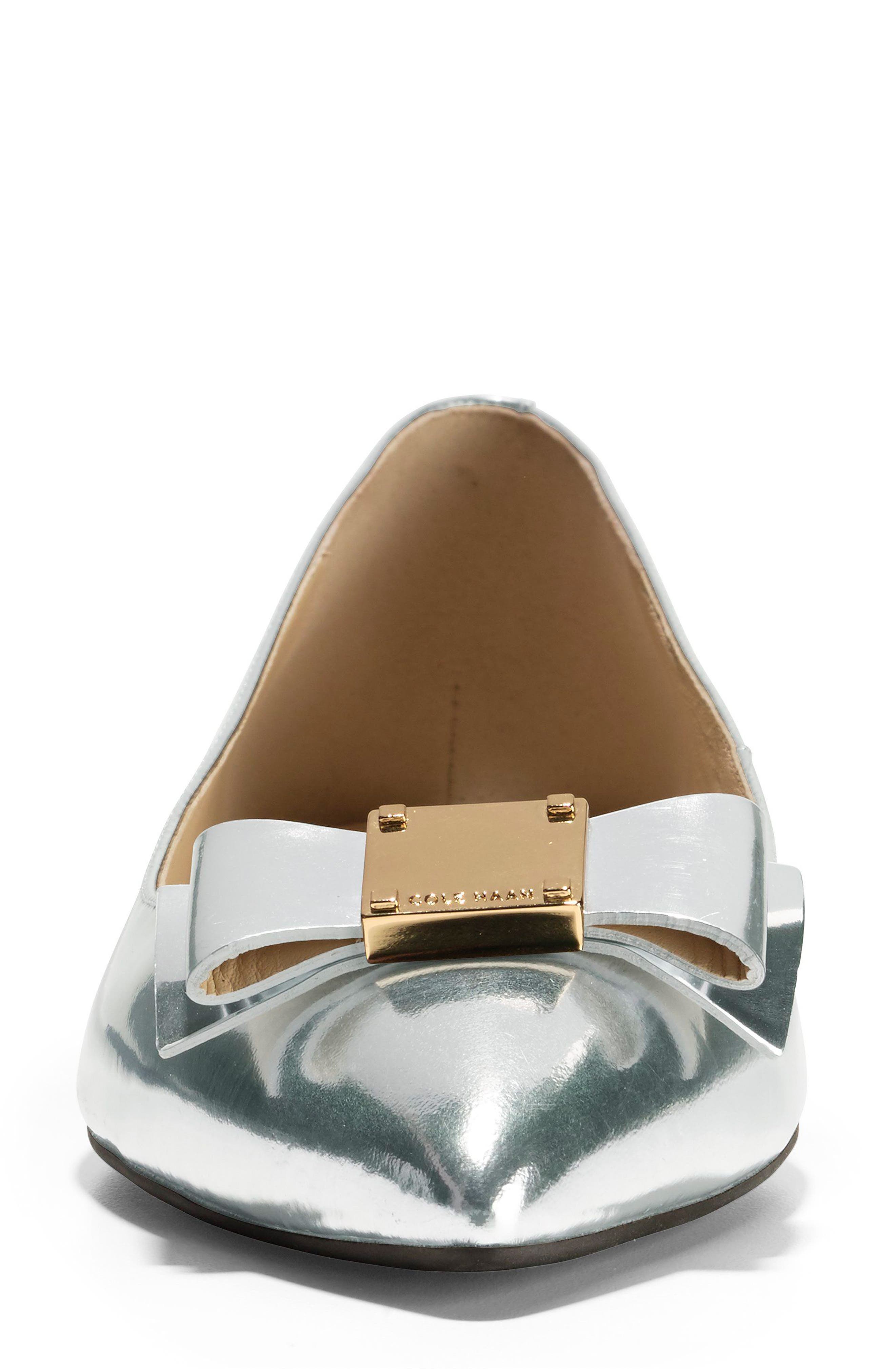 Tali Bow Skimmer Flat, Alternate, color, ARGENTO LEATHER