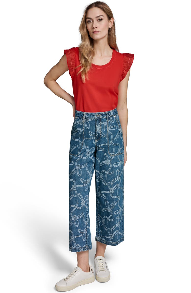 KARL LAGERFELD PARIS Bow Crop Wide Leg Jeans, Alternate, color, Medium Indigo