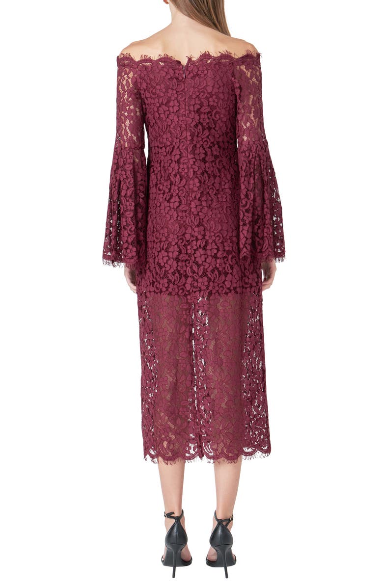 Endless Rose Off the Shoulder Long Sleeve Lace Maxi Dress, Alternate, color, Burgundy