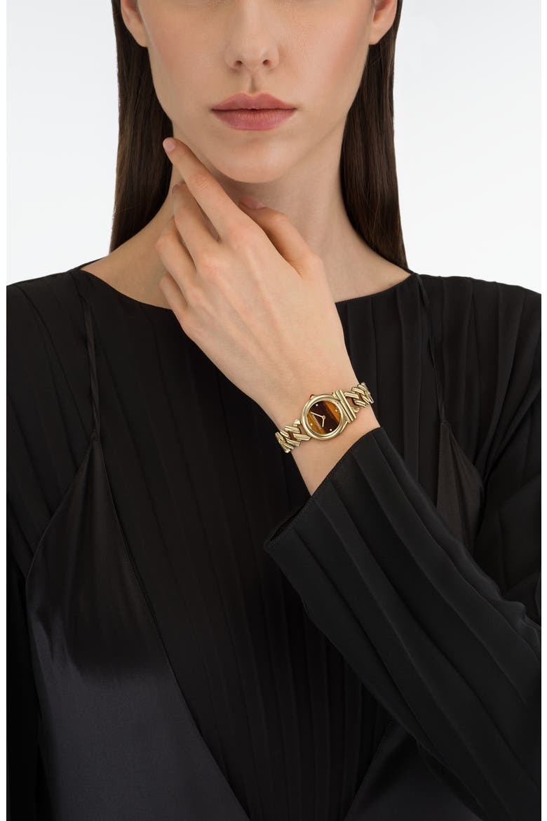 Gancini Twisted Bracelet Watch, 28mm, Alternate, color, TIGER'S EYE