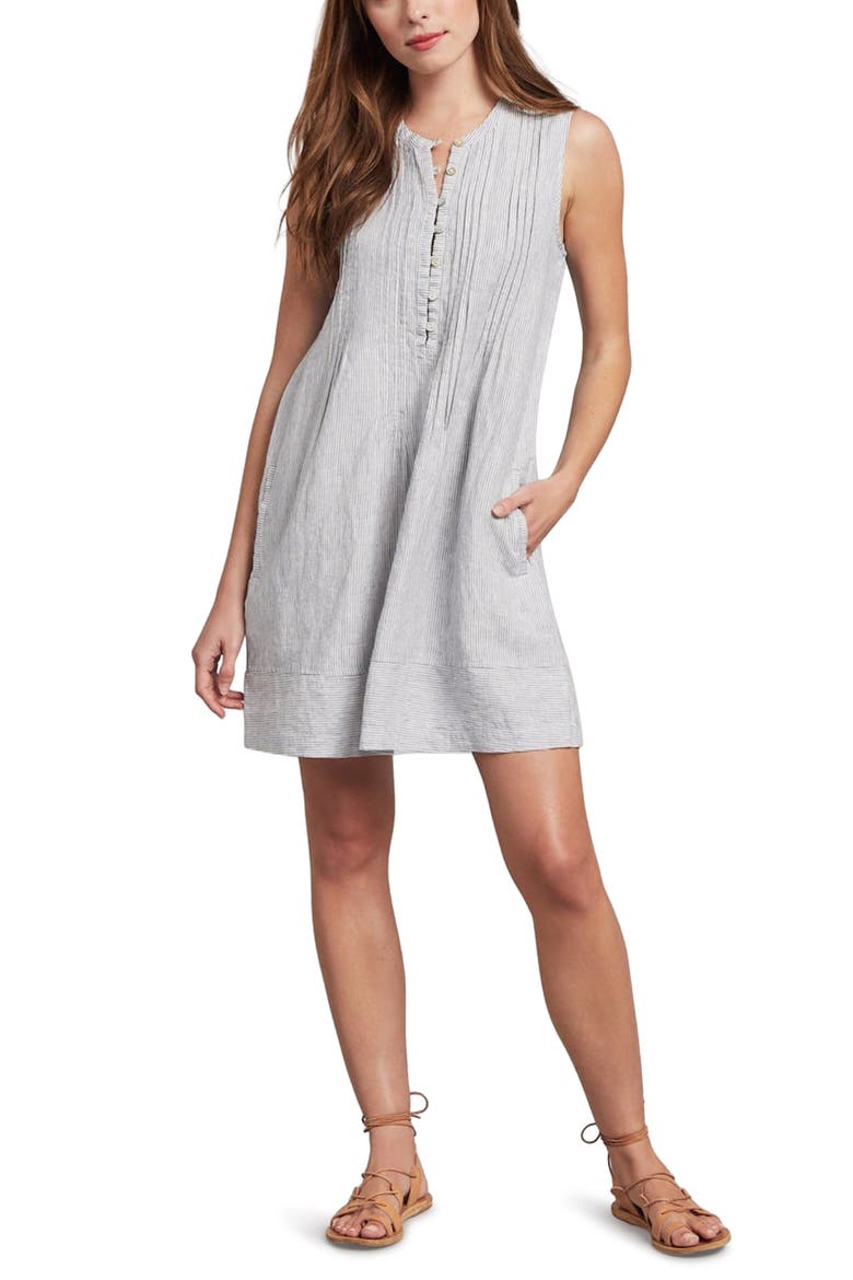 Isha Linen Swing Dress, Main, color, BLUE MINI STRIPE