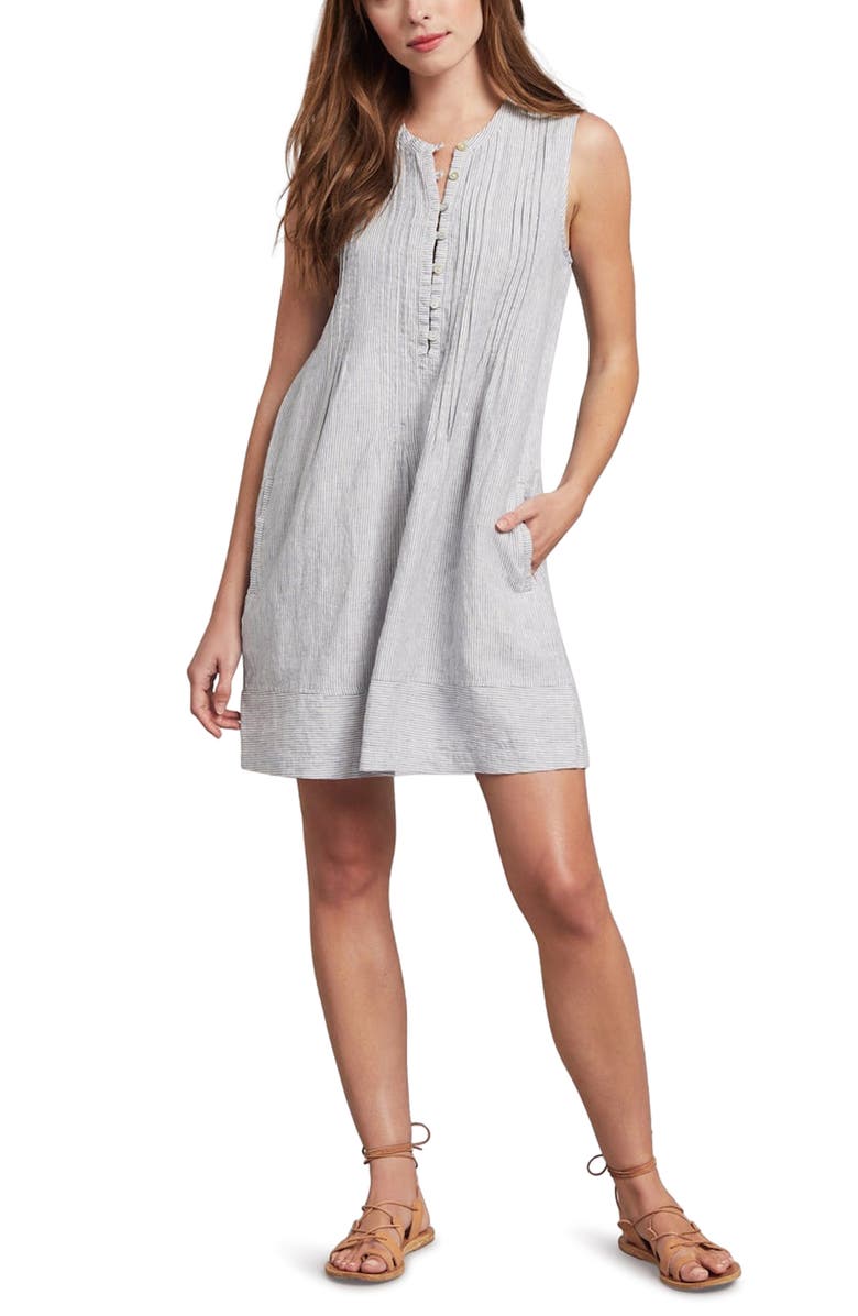 Faherty Isha Linen Swing Dress, Main, color, Blue Mini Stripe