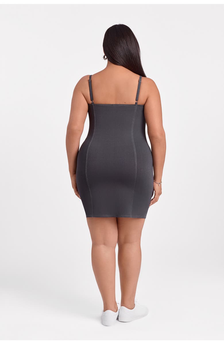 S3 Apparel Sculpting Shapewear Denim Straight Neck Mini Dress, Alternate, color, Denim Ebony Rinse