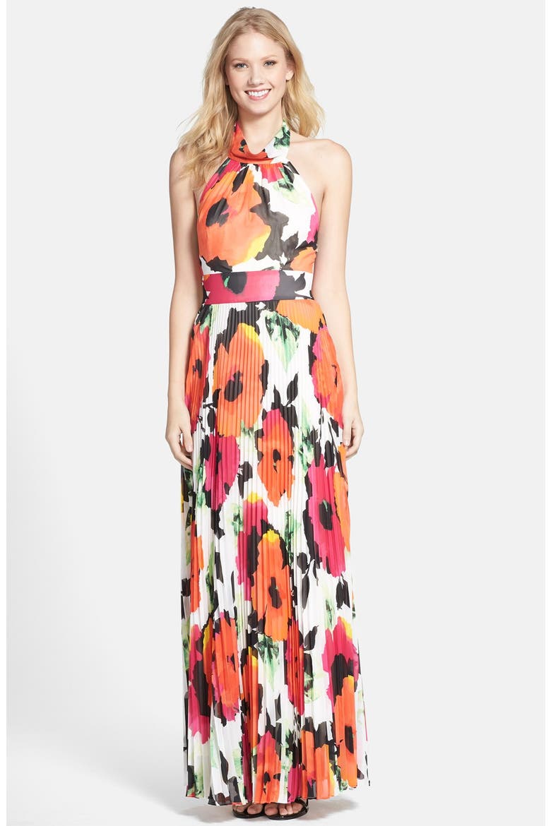 Flower Print Chiffon Halter Dress, Main, color, PRINT