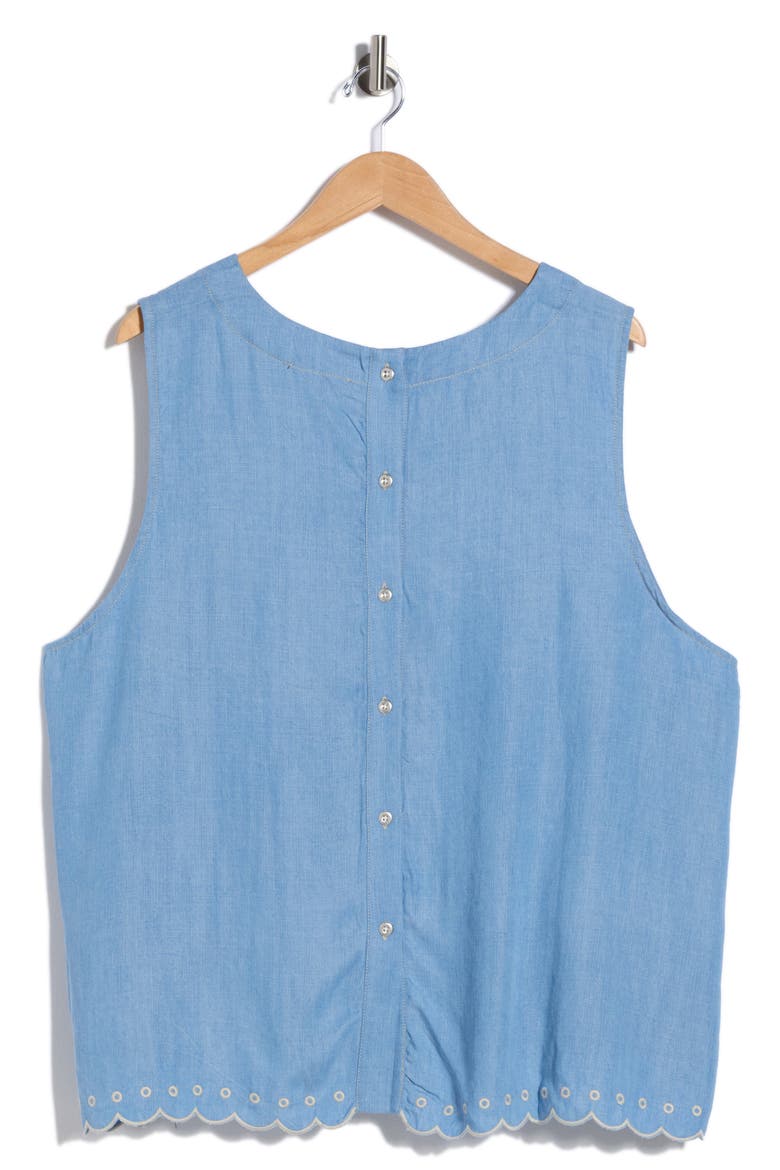 Embroidered Eyelet Hem Chambray Shell, Alternate, color, WASHED DENIM/ CREAM