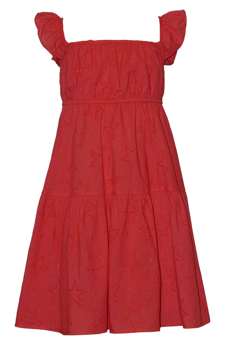 Iris & Ivy Kids' Star Eyelet Flutter Sleeve Cotton Party Dress, Main, color, 