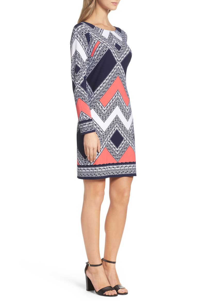Crepe Shift Dress, Alternate, color, NAVY MULTI