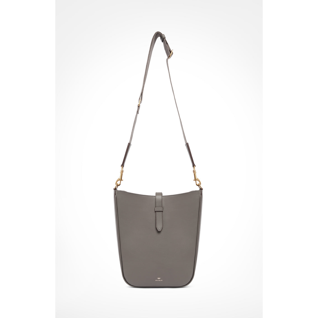 Aviteur Gigi Signature Weave Calfskin Shoulder Bag In Gray