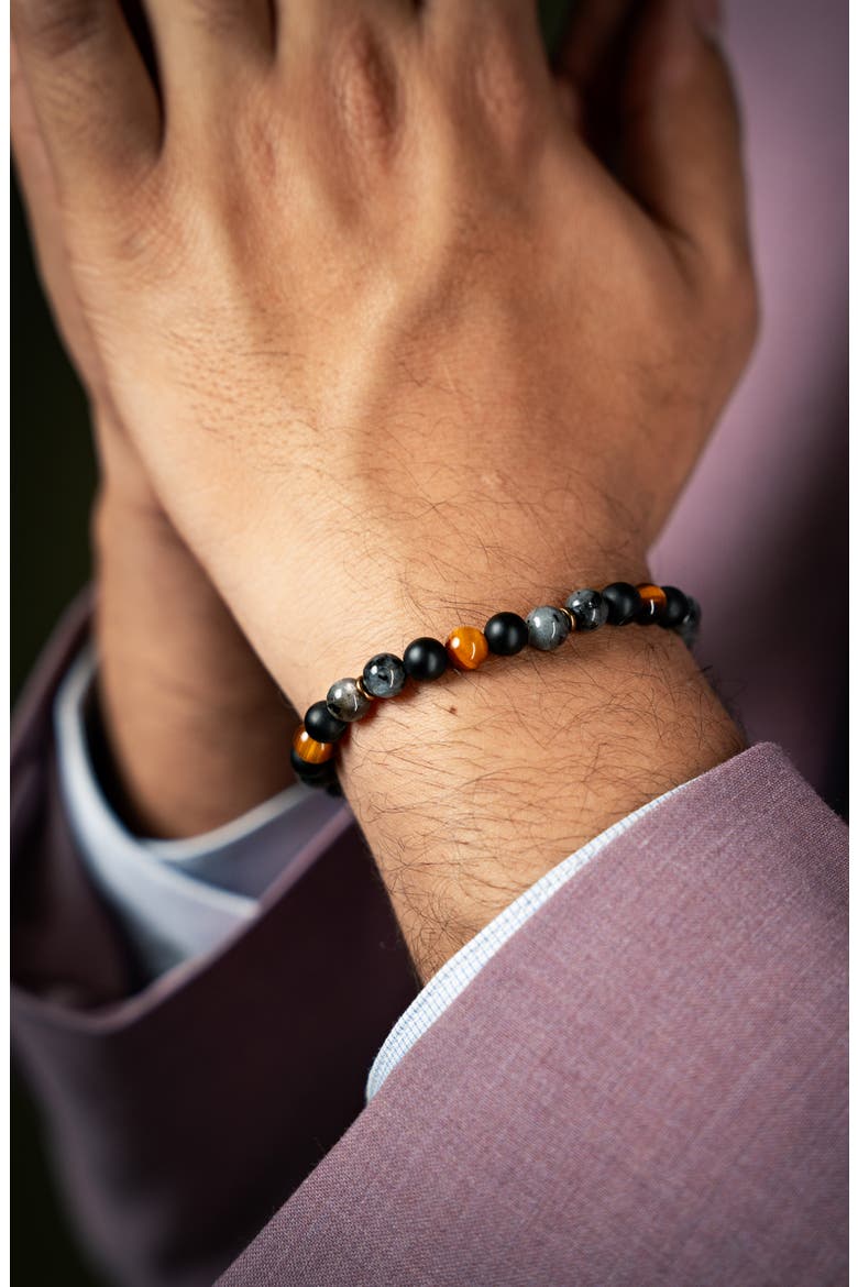 Men's Beaded Stretch Bracelet, Alternate, color, YELLOW TIGER EYE