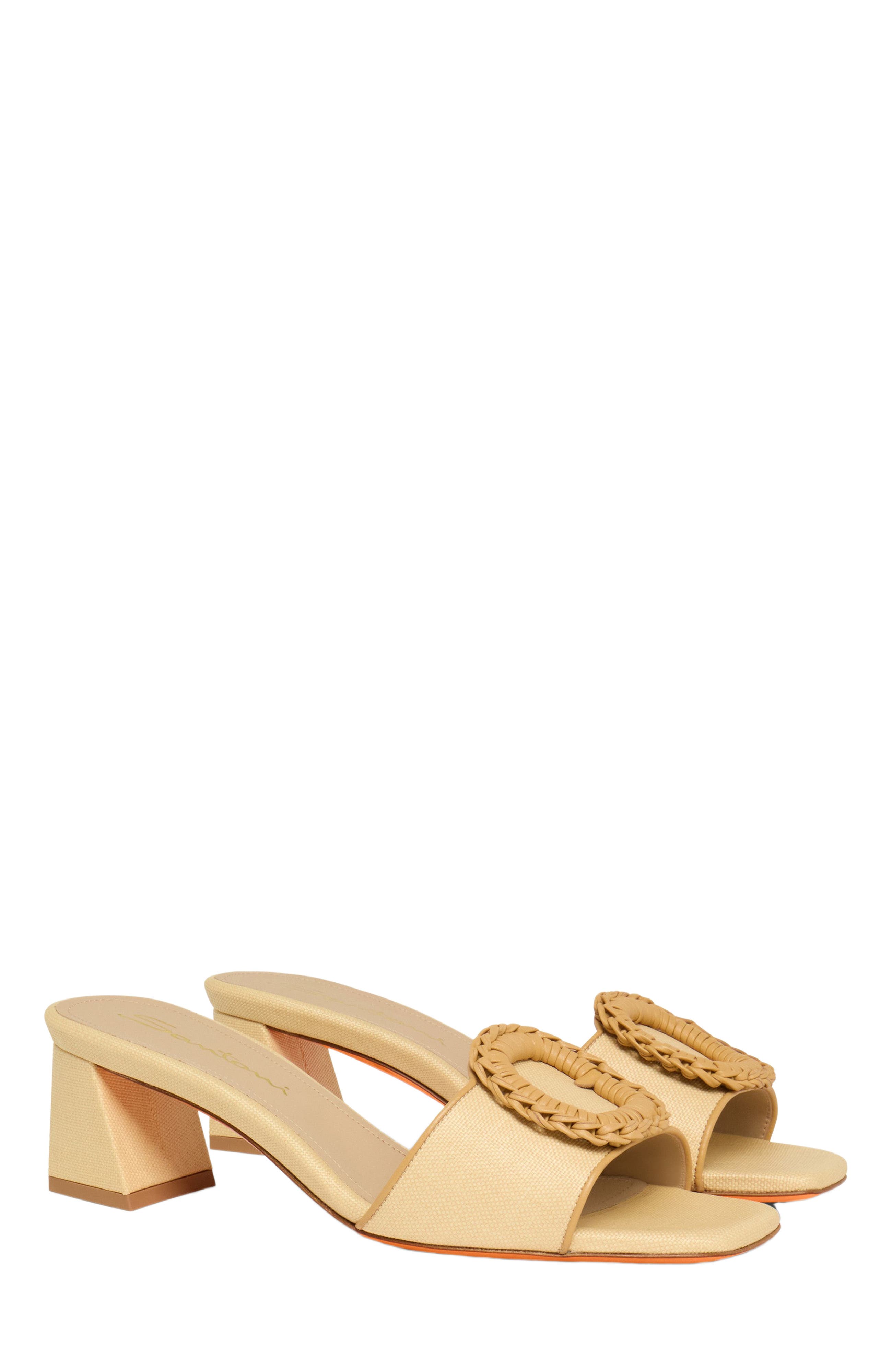 Santoni Women's raffia mid-heel sandal, Alternate, color, Natural